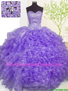 Flirting Pick Ups Sweetheart Sleeveless Lace Up 15 Quinceanera Dress Lavender Organza