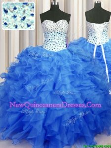 Elegant Sleeveless Beading and Ruffles Lace Up Quinceanera Gown