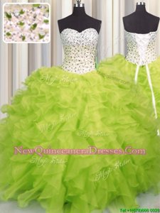 Spectacular Spring and Summer and Fall and Winter Organza Sleeveless Floor Length Quinceanera Dress andBeading and Ruffles