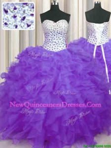 Sleeveless Beading and Ruffles Lace Up Quinceanera Gowns