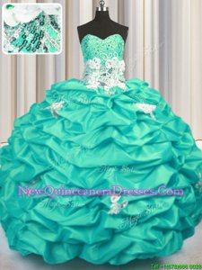 Inexpensive Turquoise Sleeveless Brush Train Appliques and Sequins and Pick Ups With Train Sweet 16 Dress