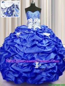 Excellent Sequins Pick Ups With Train Royal Blue Quinceanera Dresses Sweetheart Sleeveless Brush Train Lace Up