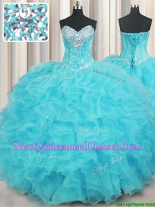 Perfect Sweetheart Sleeveless Organza Quinceanera Dresses Beading and Ruffles Lace Up