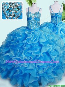 Fantastic Floor Length Baby Blue Sweet 16 Dresses Spaghetti Straps Sleeveless Lace Up