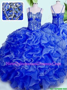 Artistic Floor Length Blue Vestidos de Quinceanera Spaghetti Straps Sleeveless Lace Up