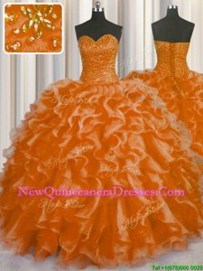 Perfect Floor Length Orange 15th Birthday Dress Sweetheart Sleeveless Lace Up