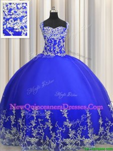 Most Popular Halter Top Royal Blue Lace Up Sweet 16 Dress Beading and Appliques Sleeveless Floor Length