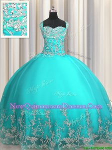 Excellent Sweetheart Sleeveless Organza Quinceanera Gown Beading and Appliques Lace Up