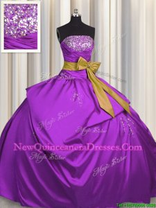 Decent Fuchsia Sleeveless Beading and Bowknot Floor Length Sweet 16 Dresses