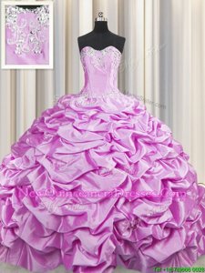 Affordable Lilac Sleeveless Brush Train Beading and Pick Ups Sweet 16 Dress