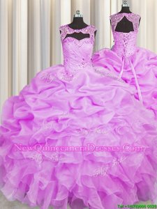 Classical Scoop Floor Length Lilac Vestidos de Quinceanera Organza Sleeveless Spring and Summer and Fall and Winter Beading and Pick Ups