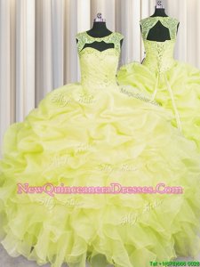 Admirable Yellow Scoop Neckline Beading and Pick Ups Sweet 16 Dress Sleeveless Lace Up