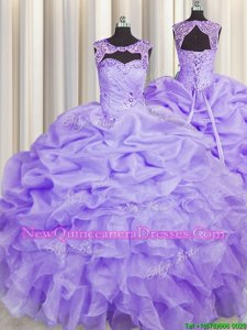 Chic Scoop Lavender Ball Gowns Beading and Pick Ups 15th Birthday Dress Lace Up Organza Sleeveless Floor Length