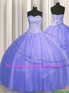 Super Visible Boning Puffy Skirt Sleeveless Lace Up Floor Length Beading 15th Birthday Dress