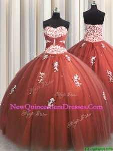 Colorful Rust Red Sweetheart Neckline Beading and Appliques Quinceanera Gowns Sleeveless Lace Up