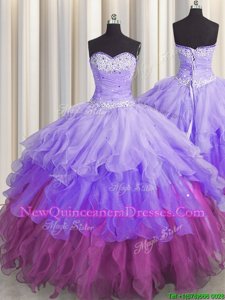 Sequins Ruffled Ball Gowns Sweet 16 Dresses Multi-color Sweetheart Organza Sleeveless Floor Length Lace Up