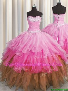 Deluxe Multi-color Sweetheart Neckline Beading and Ruffles and Ruffled Layers and Sequins Vestidos de Quinceanera Sleeveless Lace Up