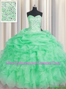 Designer Apple Green Sweetheart Lace Up Beading and Ruffles Vestidos de Quinceanera Sleeveless