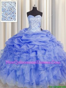 Purple Sweetheart Lace Up Beading and Ruffles Ball Gown Prom Dress Sleeveless