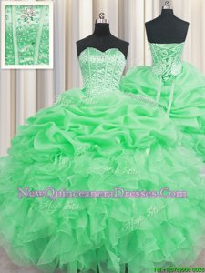 High Quality Pick Ups Visible Boning Ball Gowns Quinceanera Gown Spring Green Sweetheart Organza Sleeveless Floor Length Lace Up