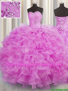 Exquisite Floor Length Ball Gowns Sleeveless Lilac 15 Quinceanera Dress Lace Up