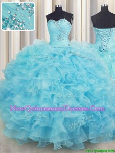 Adorable Sleeveless Beading and Ruffles Lace Up Sweet 16 Dress