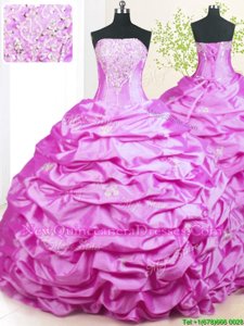 Discount Lilac Taffeta Lace Up Vestidos de Quinceanera Sleeveless With Train Sweep Train Beading and Pick Ups