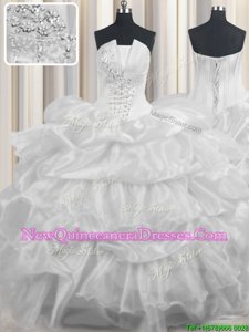 Free and Easy Pick Ups Ruffled Floor Length Ball Gowns Sleeveless White Quinceanera Gown Lace Up