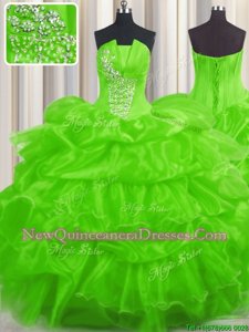 Fantastic Spring and Summer and Fall and Winter Organza Sleeveless Floor Length Quinceanera Gown andBeading and Ruffled Layers and Pick Ups