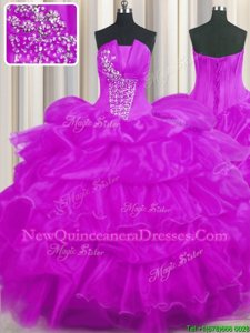 Custom Design Beading and Ruffled Layers and Pick Ups Sweet 16 Dresses Purple Lace Up Sleeveless Floor Length