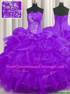 Stylish Sleeveless Beading and Ruffled Layers and Pick Ups Lace Up Quinceanera Dresses