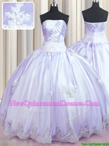 Simple Lavender Taffeta Lace Up 15th Birthday Dress Sleeveless Floor Length Beading and Appliques