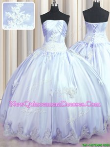 On Sale Sleeveless Floor Length Appliques Lace Up Quinceanera Gown with Lavender