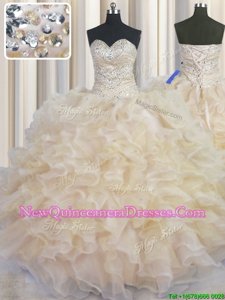 Simple Sleeveless Beading and Ruffles Lace Up 15th Birthday Dress