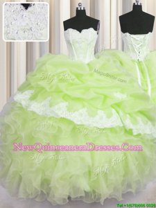 Pick Ups Yellow Green Sleeveless Organza Lace Up Sweet 16 Dresses for Military Ball and Sweet 16 and Quinceanera