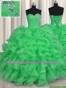 Unique Sweetheart Sleeveless Organza Sweet 16 Dresses Beading and Ruffles Lace Up