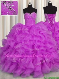 Attractive Purple Quinceanera Dress Military Ball and Sweet 16 and Quinceanera and For withBeading and Ruffles Sweetheart Sleeveless Lace Up