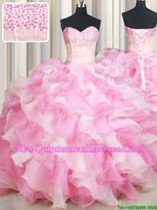 Sleeveless Lace Up Floor Length Beading and Ruffles Sweet 16 Dress