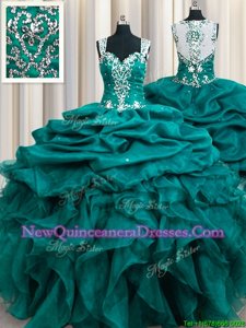 Most Popular Straps Straps Pick Ups Floor Length Ball Gowns Sleeveless Teal Sweet 16 Dresses Zipper