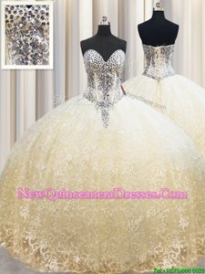 Sweetheart Sleeveless Organza Quinceanera Gowns Beading and Appliques Lace Up