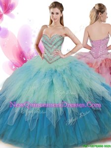 Attractive Multi-color Quinceanera Dress Military Ball and Sweet 16 and Quinceanera and For withBeading and Ruffles Sweetheart Sleeveless Lace Up