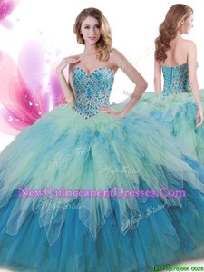 Adorable Sweetheart Sleeveless Lace Up 15th Birthday Dress Multi-color Tulle