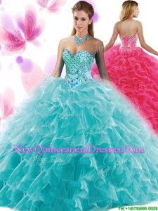 Fabulous Teal Sleeveless Organza Lace Up Quinceanera Gown for Military Ball and Sweet 16 and Quinceanera