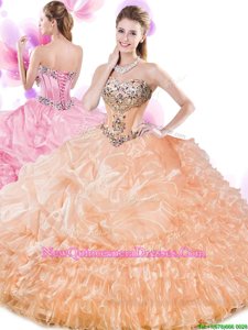 Great Pick Ups Ruffled Floor Length Ball Gowns Sleeveless Orange Sweet 16 Dresses Lace Up