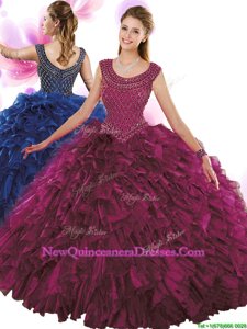 Sophisticated Floor Length Fuchsia 15 Quinceanera Dress Scoop Sleeveless Zipper