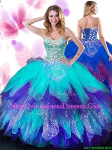 Hot Selling Floor Length Lace Up Sweet 16 Dress Multi-color and In for Military Ball and Sweet 16 and Quinceanera withBeading and Ruffles