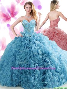 Modern Sweetheart Sleeveless Organza Quinceanera Dress Beading and Ruffles Brush Train Lace Up