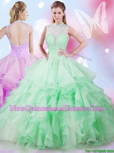 Classical Floor Length Ball Gowns Sleeveless Apple Green Quinceanera Gown Lace Up