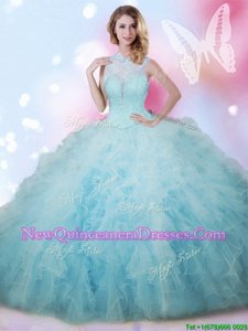 Spectacular Floor Length Ball Gowns Sleeveless Baby Blue Sweet 16 Quinceanera Dress Lace Up