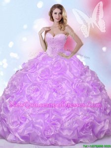 Modern Fabric With Rolling Flowers Sweetheart Sleeveless Lace Up Beading Sweet 16 Quinceanera Dress inLavender